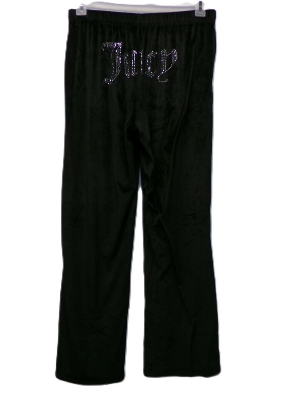 Juicy Couture Black Velour Rhinestone Logo Lounge Pants Sleepwear sz Medium